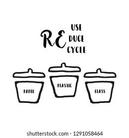 Hand drawn doodle elements of zero waste lifestyle. Eco style illustration set