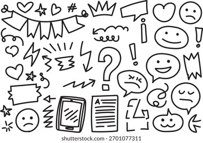 Dibujado a mano Doodle Emociones Conjunto de Vectores Caras divertidas Símbolos Sketch Iconos Elementos de comunicación