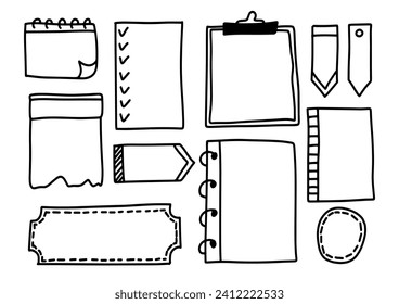Hand drawn doodle empty notepaper for messages set, frame collection