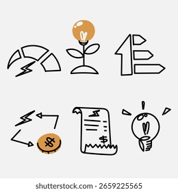 hand drawn doodle Energy Efficiency icon related illustration set