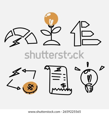 hand drawn doodle Energy Efficiency icon related illustration set
