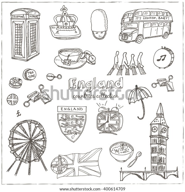 Hand Drawn Doodle England Symbols Set Stock Vector (Royalty Free) 400614709