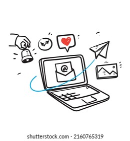 hand drawn doodle envelope with letter on screen symbol for newsletter Subscribe illustration