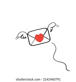 hand drawn doodle envelope with love sign flying illustration vector