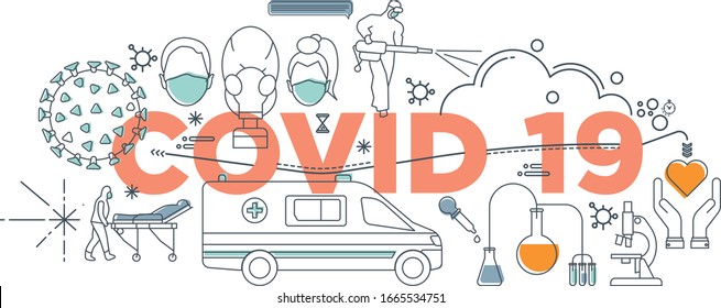 Hand drawn doodle epidemiology concept, Coronavirus disease COVID-19 infection vector medical illustration. Dangerous China pathogen respiratory influenza virus cells of Asian pandemic risk design.