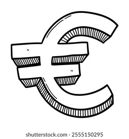 Hand drawn doodle euro symbol isolated on a white background. Vector illustration.
