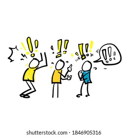 símbolo de la exclamación del doodle dibujado a mano para la búsqueda de ideas, la resolución de problemas. en el vector stick de doodle