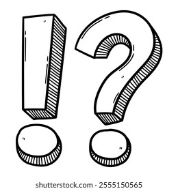 Hand drawn doodle exclamation point and question mark isolated on white background. Vector illustration.