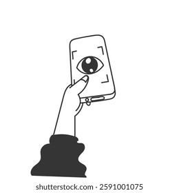 hand drawn doodle eye biometric scan on mobile phone