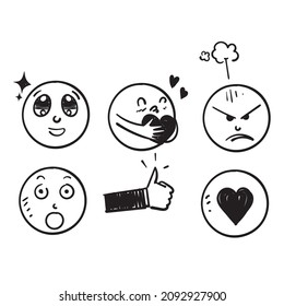 hand drawn doodle face reaction emotion illustration icon collection vector