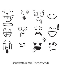 doodle dibujado a mano cara reacción emoción ilustración colección de iconos vector