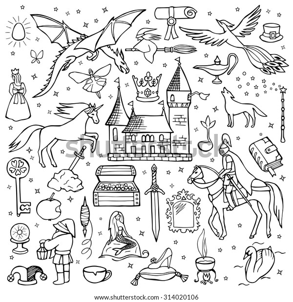 Hand Drawn Doodle Fairy Tale Set Stock Vector Royalty Free 314020106