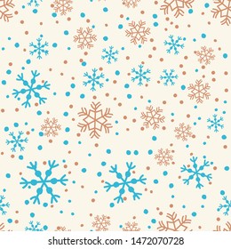 Hand drawn doodle falling snowflakes, seamless pattern.