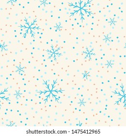 Hand drawn doodle falling snowflakes, seamless pattern.