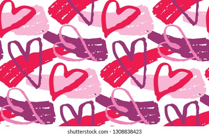 Hand drawn doodle fashion art pattern background - love, heart design