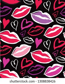 Fondo de diseño de arte de la moda dibujado a mano - amor, corazón, diseño de labios besándose.