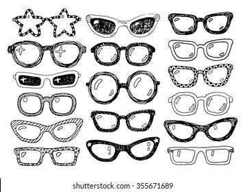 Hand Drawn Doodle Fashion Eyeglasses Set