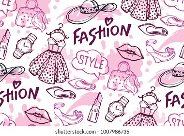 Hand drawn doodle fashion pattern