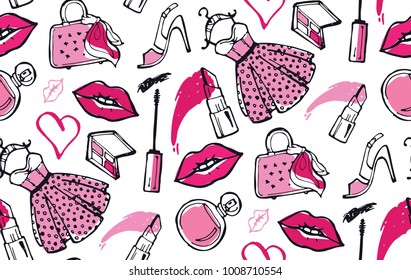 Fashion Objects Seamless Pattern Hand Drawn Stock Vector (Royalty Free ...