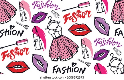 Hand drawn doodle fashion pattern