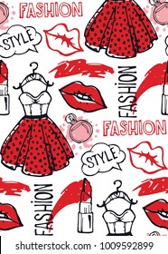 Hand drawn doodle fashion pattern
