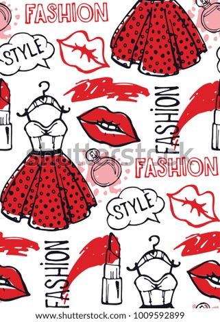 Hand drawn doodle fashion pattern
