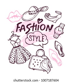 Hand drawn doodle fashion set