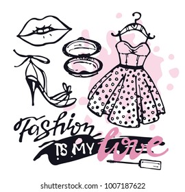 Hand drawn doodle fashion set