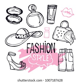 Hand drawn doodle fashion set