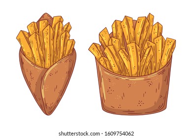 Hand drawn doodle fast food French Fries. Vector illustration isolated on white background.