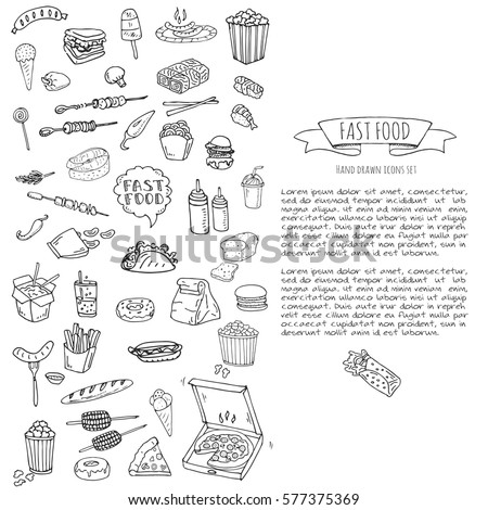 Hand Drawn Doodle Fast Food Icons Stock Vector Royalty Free