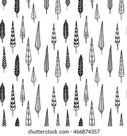 Hand drawn doodle feathers. Seamless pattern.