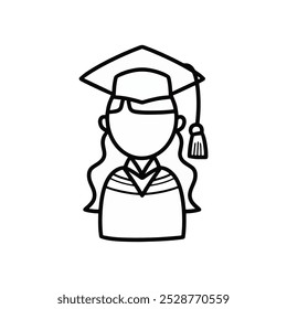 Desenho à Mão Doodle Feminino Scholar Ilustração. Bonito Preto Contorno Masculino Bachelor Ocupação Adesivo Clip Art Ícone Esboço no fundo branco Vetor EPS 10