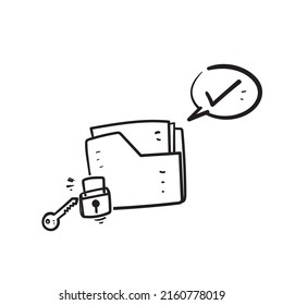 hand drawn doodle file folder with padlock illustration vector