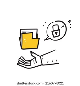 carpeta de archivo de doodle dibujada a mano con vector de ilustración de candado