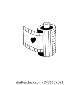 Hand Drawn Doodle of a Film Roll With a Heart Symbol on One Frame