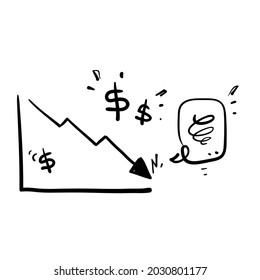 gráfico financiero de doodle dibujado a mano abajo icono gráfico aislado