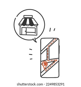 hand drawn doodle find store location from smartphone illustration