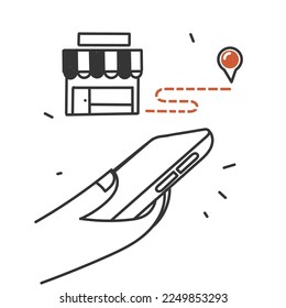 handgezeichnete Doodle finden Lagerort von Smartphone-Illustration