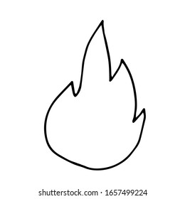 Hand drawn doodle fire, flame. Simple thick black line. Best for design of nature and children's coloring book. camping and hiking concept. Vector illustration isolated on white.