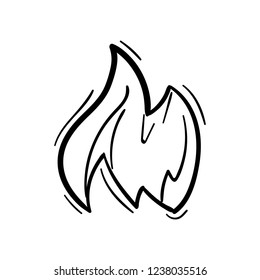 Hand drawn doodle fire icon. Black sketch. Sign symbol. Decoration element. Isolated on white background. Flat design. Vector illustration.