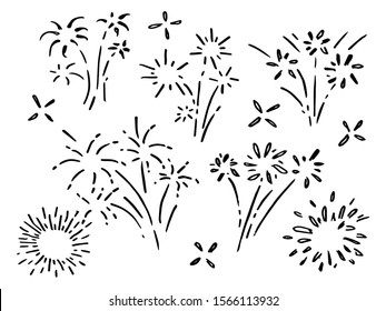 hand drawn of doodle firework, sunburst, explosion set. doodle design element. vector illustration