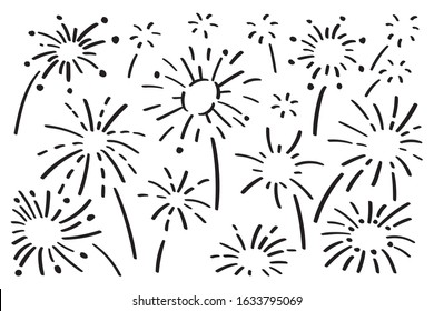 Hand drawn doodle Fireworks , curly swishes, swoops, swirl, vector illustration. 