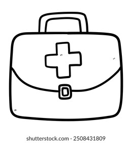 Handgezeichnetes Doodle-Erste-Hilfe-Kit einzeln auf weißem Hintergrund. Vektorgrafik.