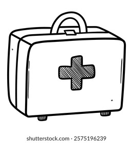 Hand drawn doodle first aid kit isolated on white background. Vector illustration.