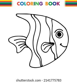 Hand drawn doodle fish . Underwater animal. Childish funny cartoon picture. Simple element with thick black stroke. Vector illustration isolated on white background.