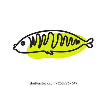 Handgezeichnete Doodle-Fische, skizziertes Fisch-Piktogramm, Sardinenherden-Symbol, skizzierte Meerestiere, Makrelen-Retro-Doodle-Zeichnung, Tintenkunstwerk Hering auf Weiß