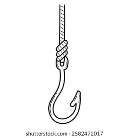 Hand drawn doodle fishhook isolated on white background. Vector illustration.
