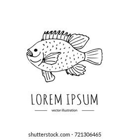 Hand drawn doodle Fishing related icon - Colorful fish. Sketchy vector illustration element. Cartoon catching wild fish Scales Spike fin Tale 