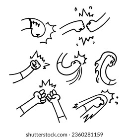 vector de ilustración de iconos relacionados con la lucha y el puño de doodle dibujado a mano